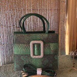 Green bow bling handbag new